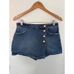 BDG Urban Outfitters Women Blue Denim Button Front Wrap Skorts Sz 27 3" Inseam